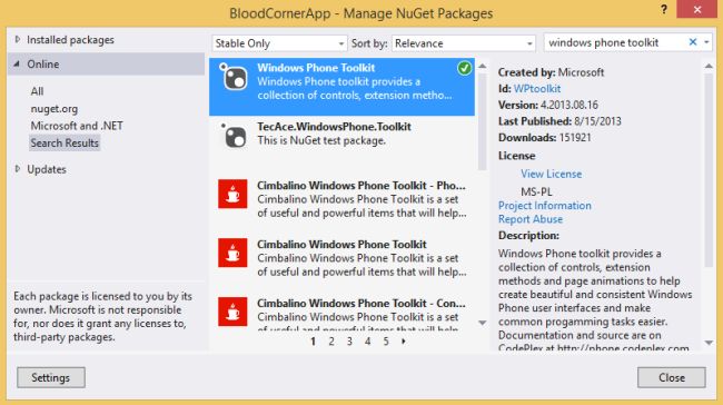 Windows Phone Toolkit Nuget Reference